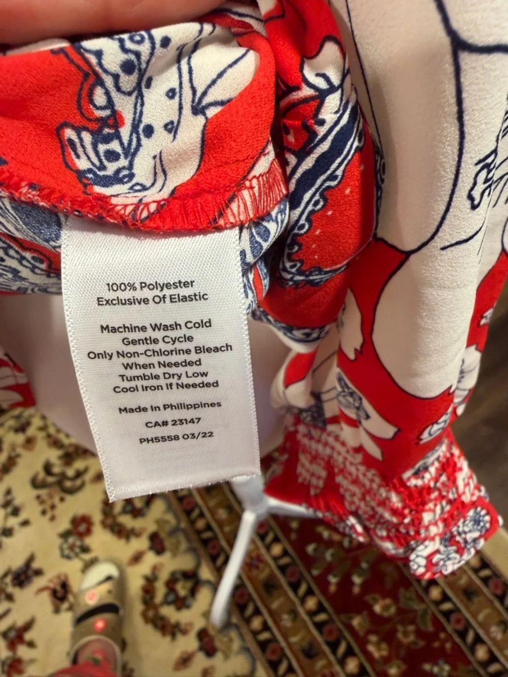 Talbots Red Floral Smocked Neck Tunic - Picture 7 of 7